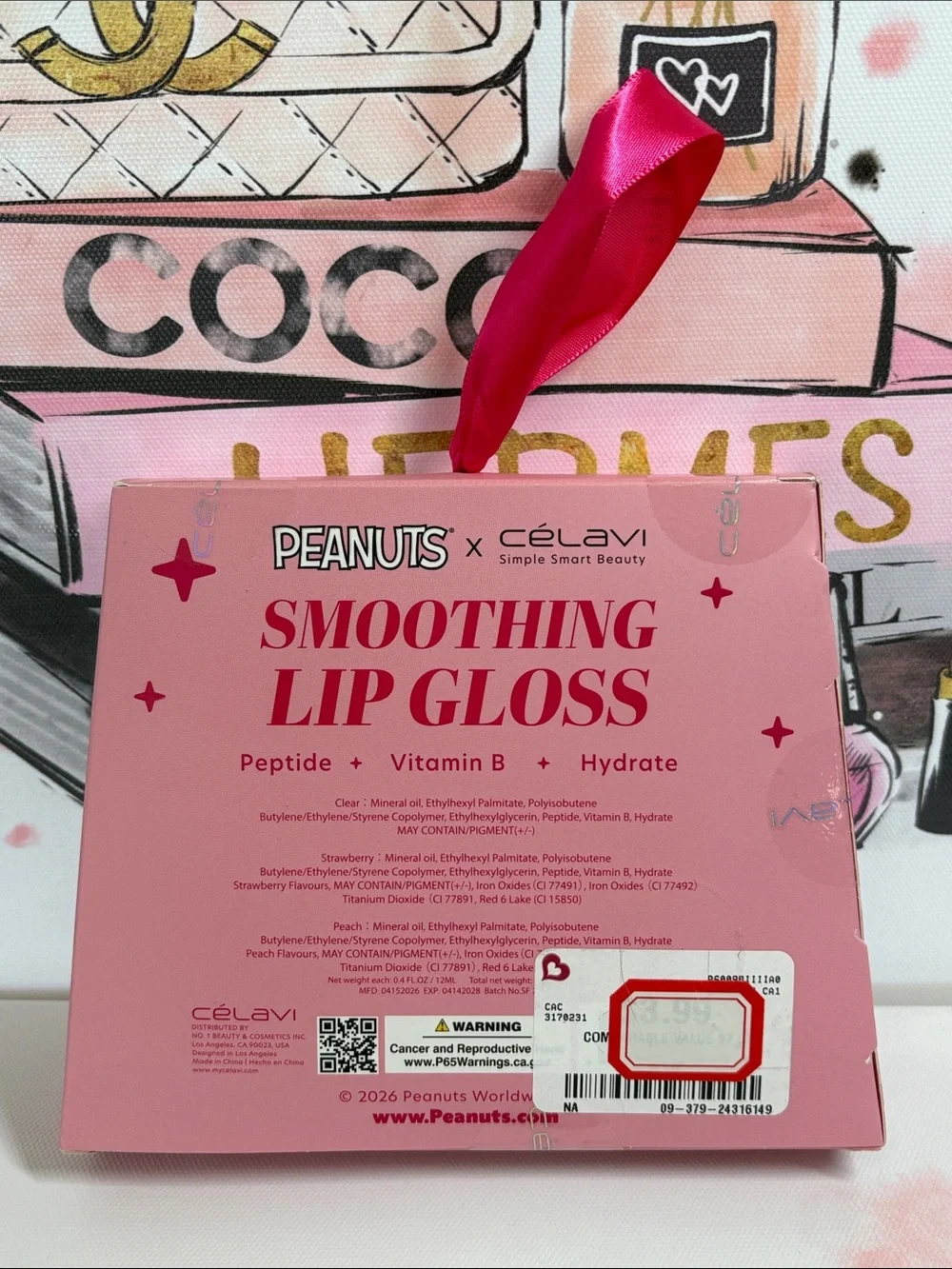 Peanuts x Célavi Smoothing Lip Gloss 3 pc Set - Pink/Red/White